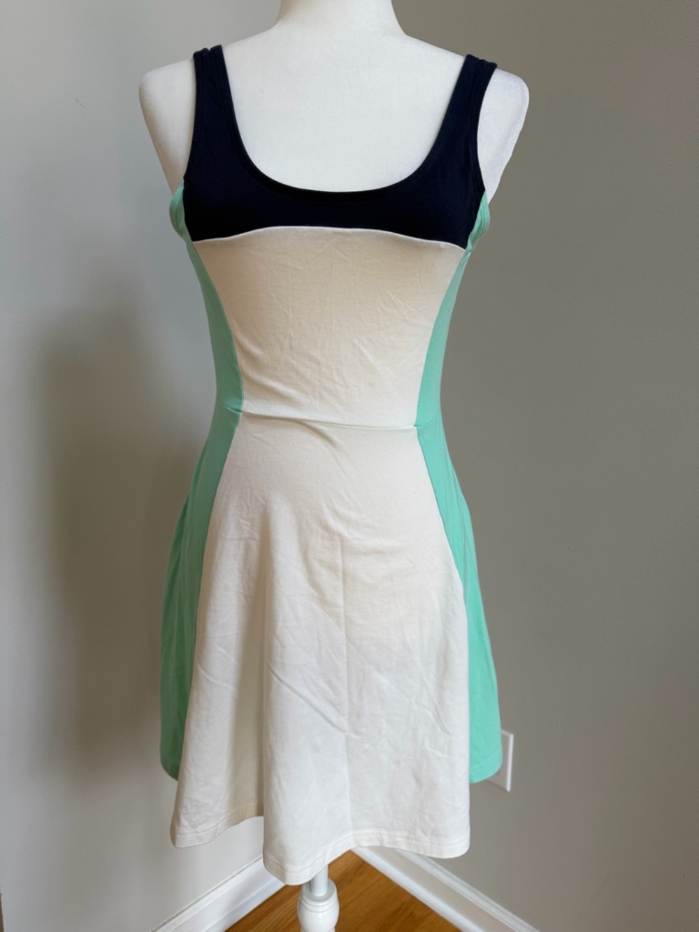 Express White, Mint & Blue Colorblock Fit-and-Flare Mini Dress